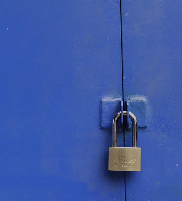 Blue door with padlock